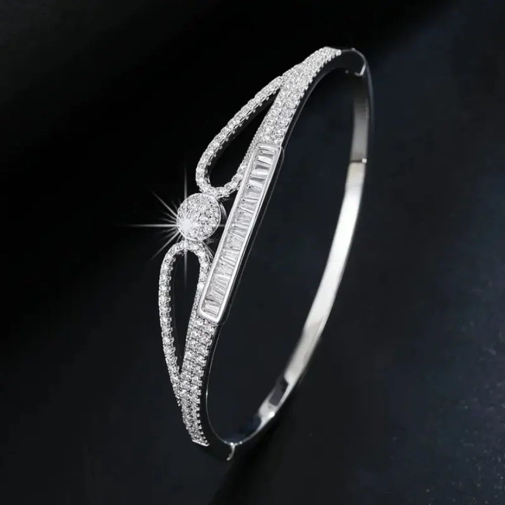 14K White Gold 7" Womens 2ct Diamond Bangle Bracelet 14K Sterling Silver Jewelry